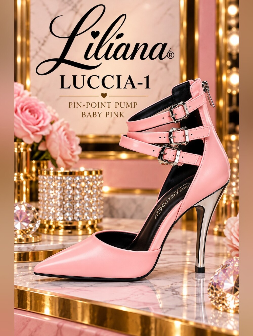 Liliana LUCCIA-1 Baby Pink Triple-Strap Pointed-Toe Heels – NIB